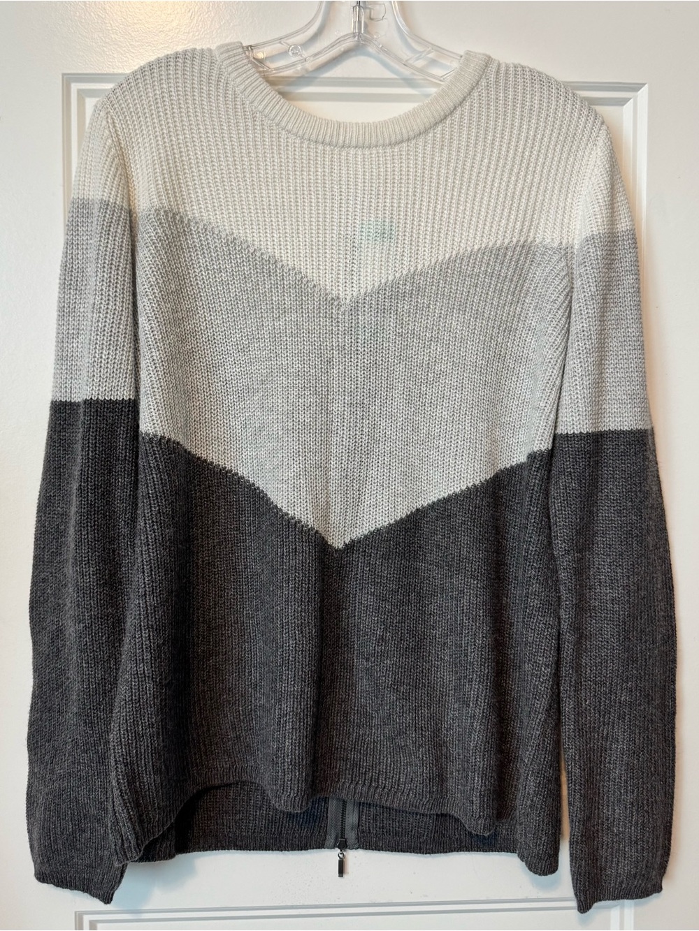 Design History Carrie Zip Back Colorblock Sweater XL NWT Gray Ivory Crewneck Kni